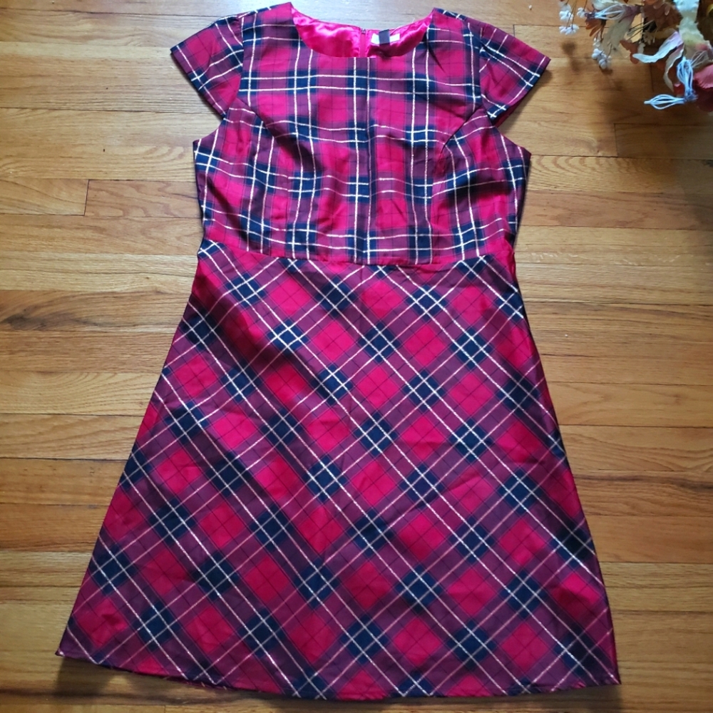 PLACE Red Black  Multicolor NWOT  Dress Wendy Cap Sleeve Sz 14